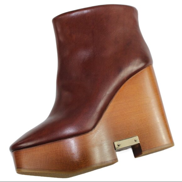 Chloé Wooden Wedge Boot Gold Name Plate Accent, Size 37 (US 7) - Picture 2 of 10